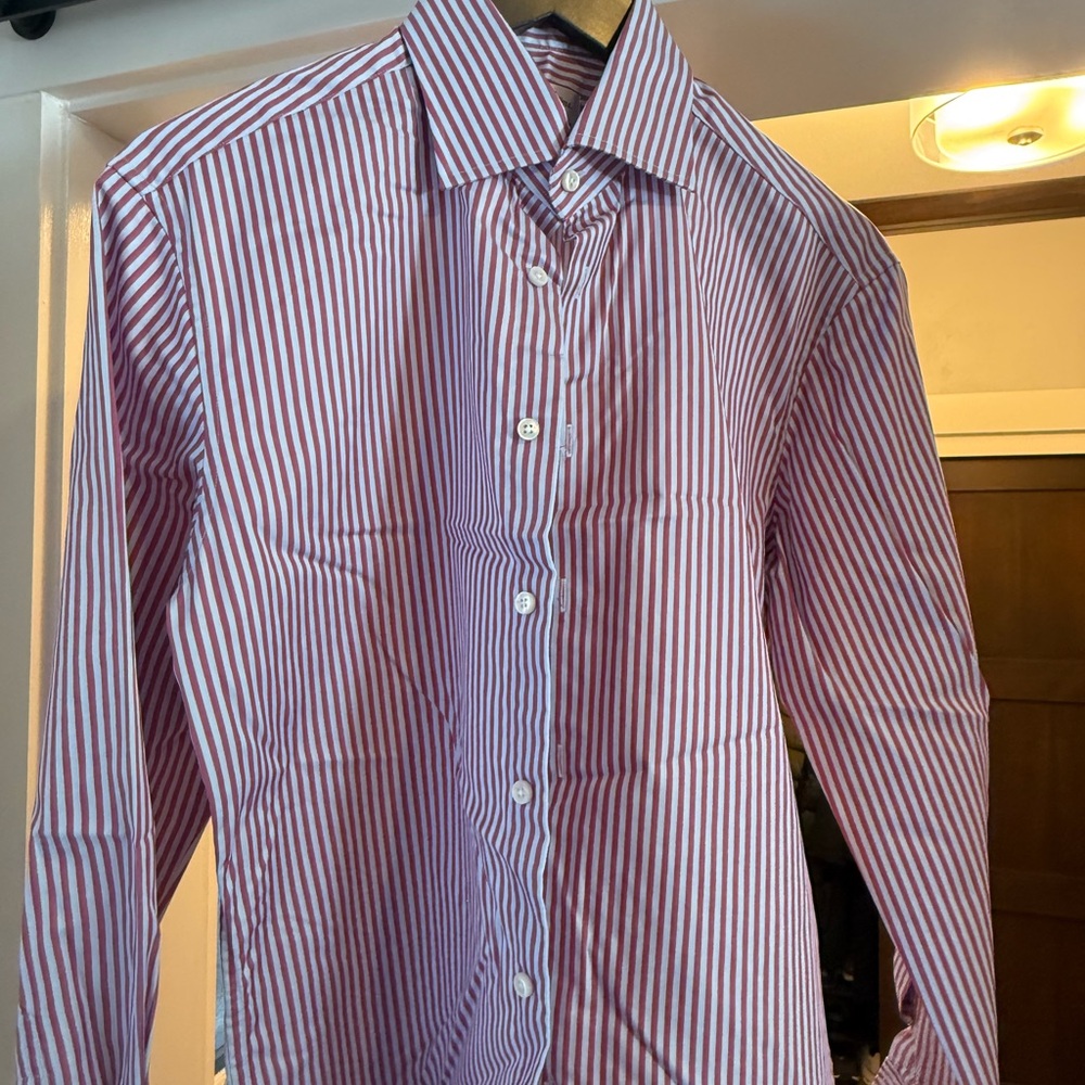 Men's Red and White Striped Dress Shirt